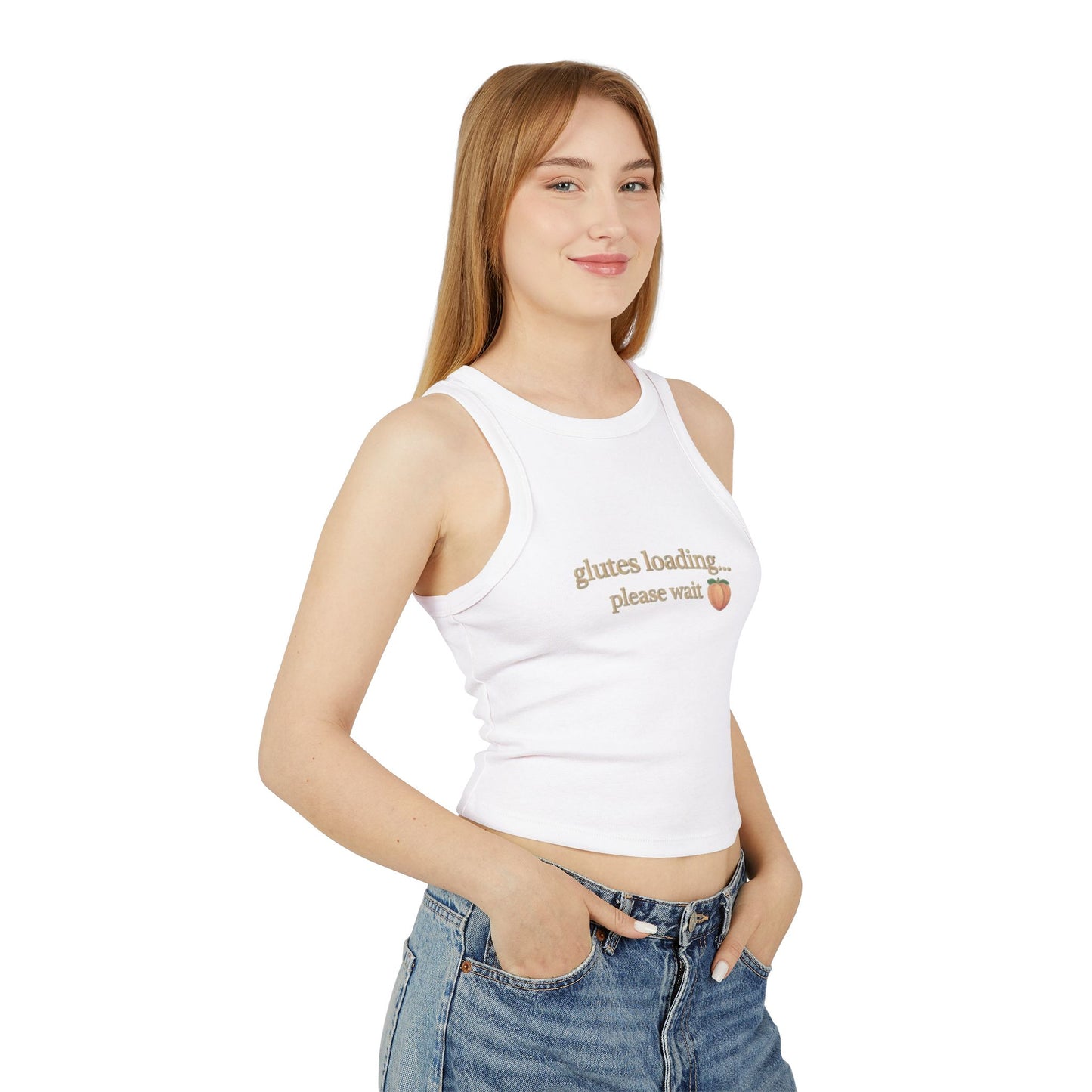 Women's Racer Tank Top — "Status Loading... Please Wait" Peach Graphic