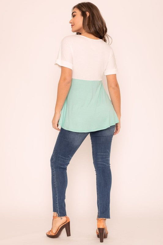 Plus Short Cuff Sleeve Color Block