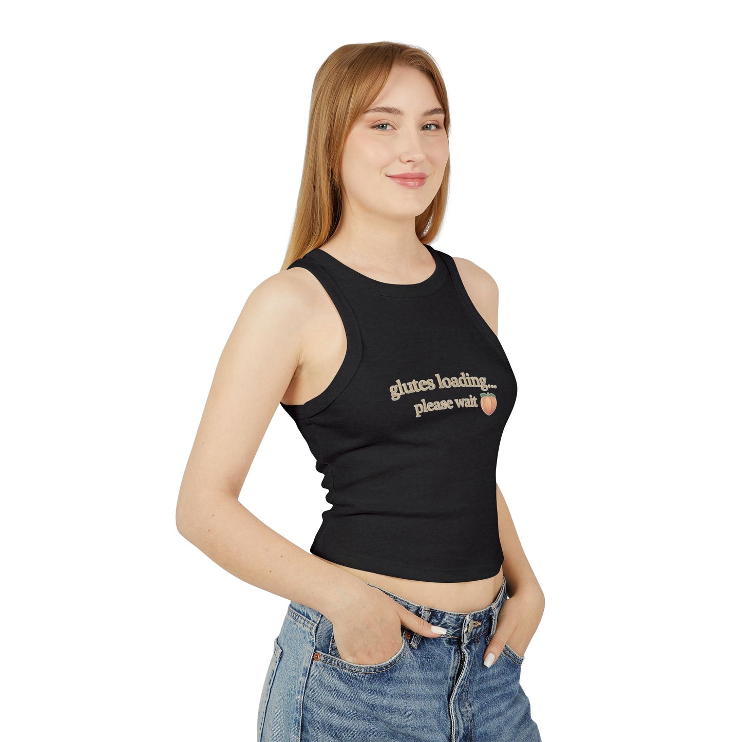 Women's Racer Tank Top — "Status Loading... Please Wait" Peach Graphic