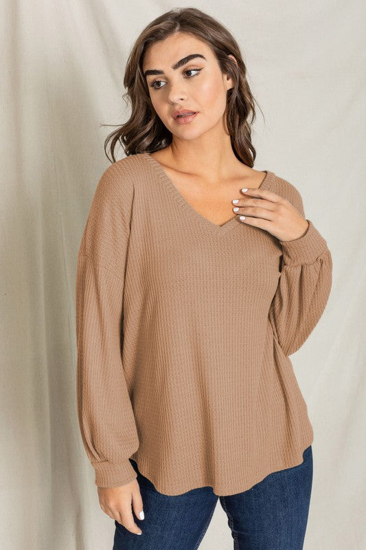 Balloon Sleeve V Neck Top