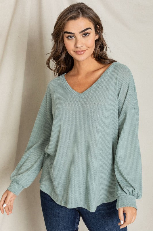 Balloon Sleeve V Neck Top