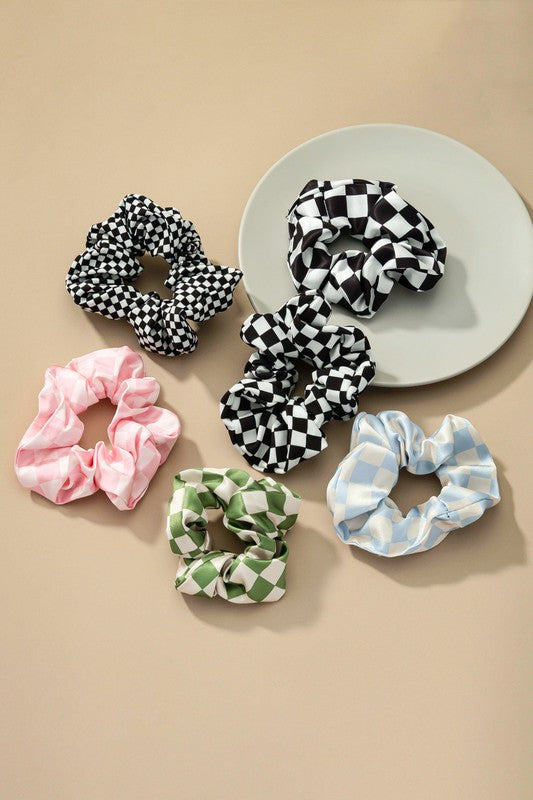 Check Pattern Soft Satin Hair Scrunchies