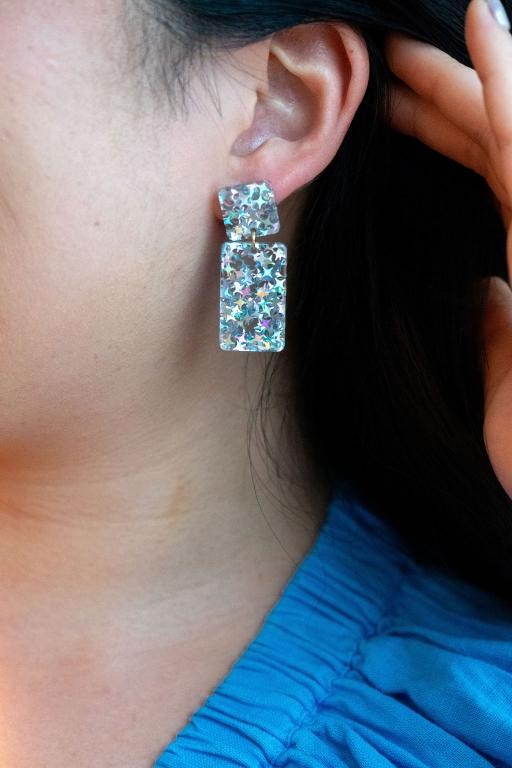 Ida Earrings - Silver Glitter