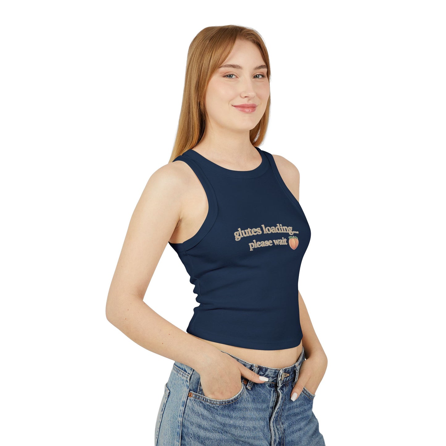 Women's Racer Tank Top — "Status Loading... Please Wait" Peach Graphic