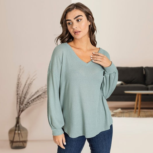 Balloon Sleeve V Neck Top